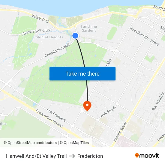 Hanwell And/Et Valley Trail to Fredericton map