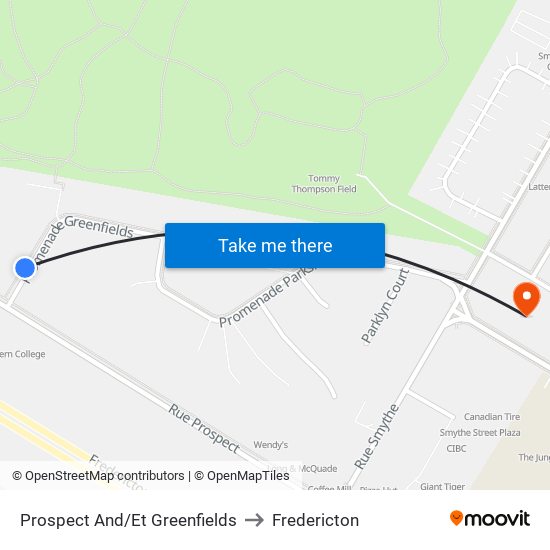 Prospect And/Et Greenfields to Fredericton map