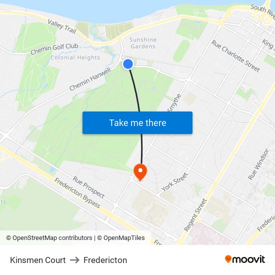 Kinsmen Court to Fredericton map