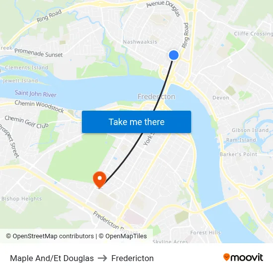 Maple And/Et Douglas to Fredericton map