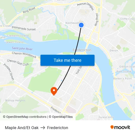 Maple And/Et Oak to Fredericton map