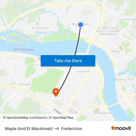 Maple And/Et Macdonald to Fredericton map
