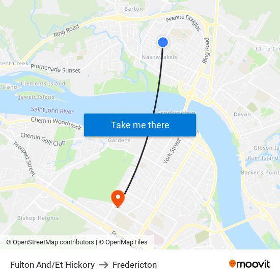 Fulton And/Et Hickory to Fredericton map