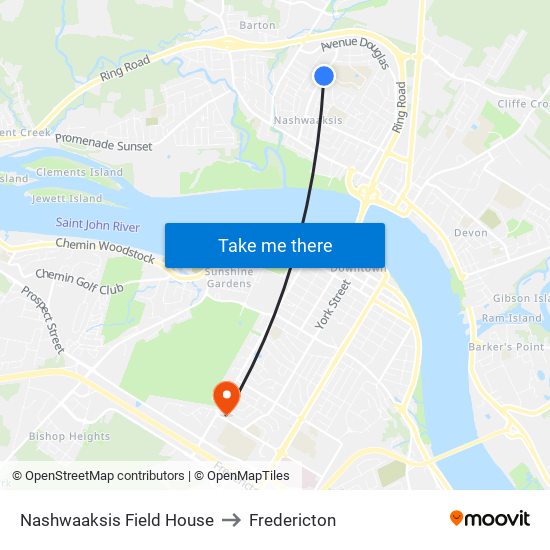 Nashwaaksis Field House to Fredericton map