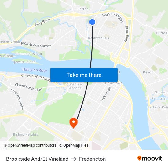 Brookside And/Et Vineland to Fredericton map