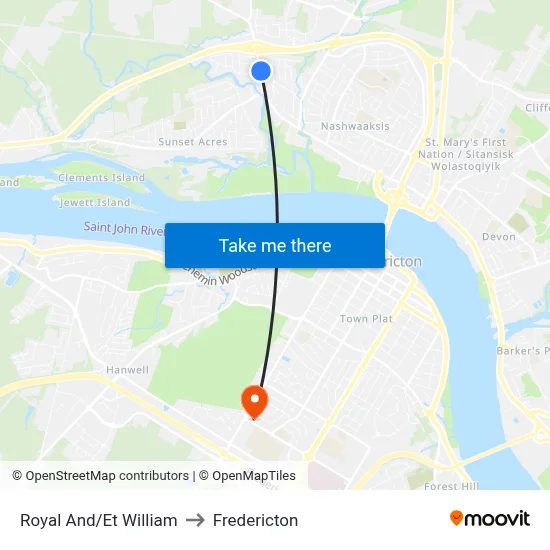 Royal And/Et William to Fredericton map