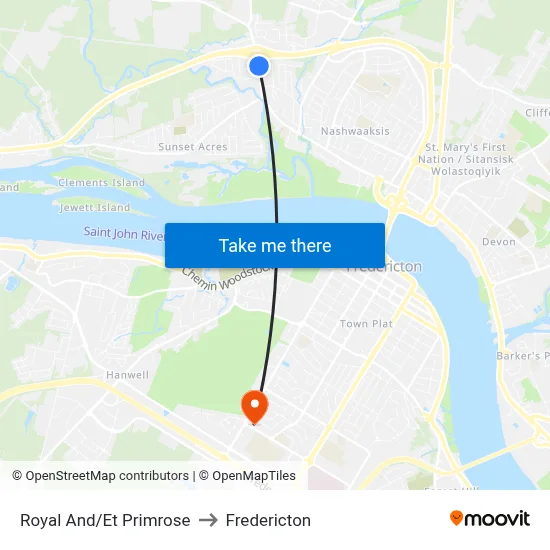 Royal And/Et Primrose to Fredericton map