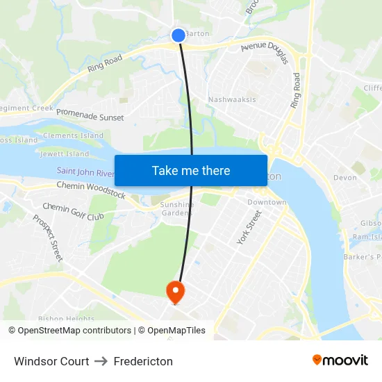 Windsor Court to Fredericton map