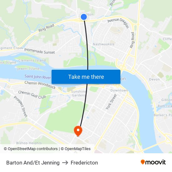 Barton And/Et Jenning to Fredericton map