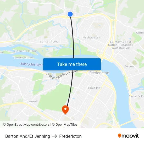 Barton And/Et Jenning to Fredericton map