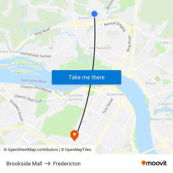 Brookside Mall to Fredericton map