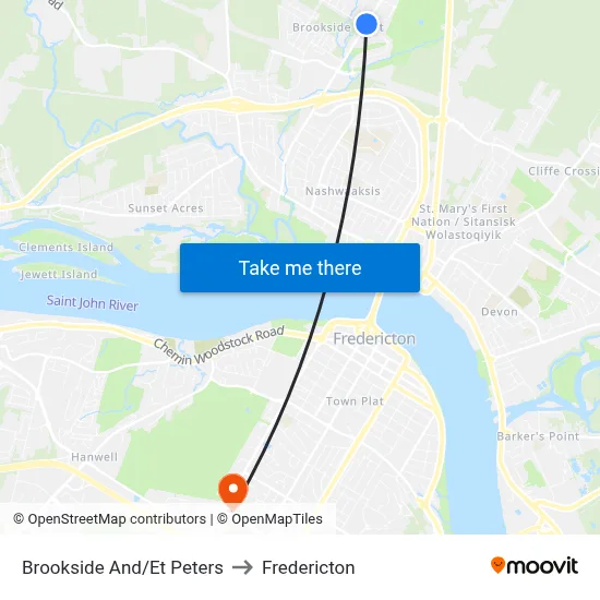 Brookside And/Et Peters to Fredericton map