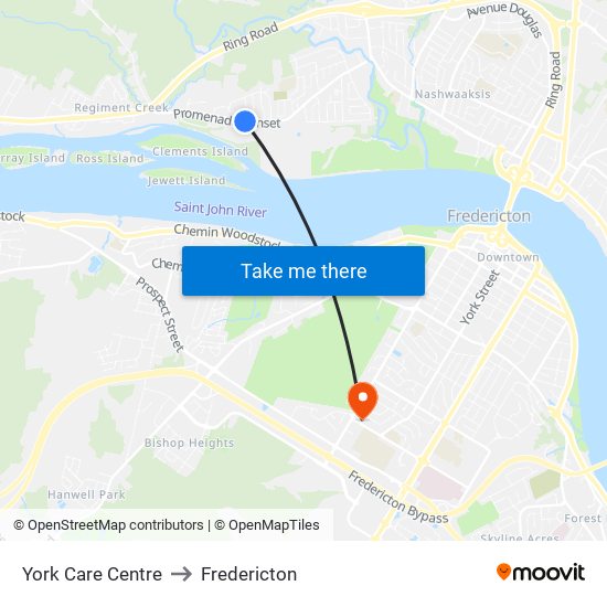 York Care Centre to Fredericton map