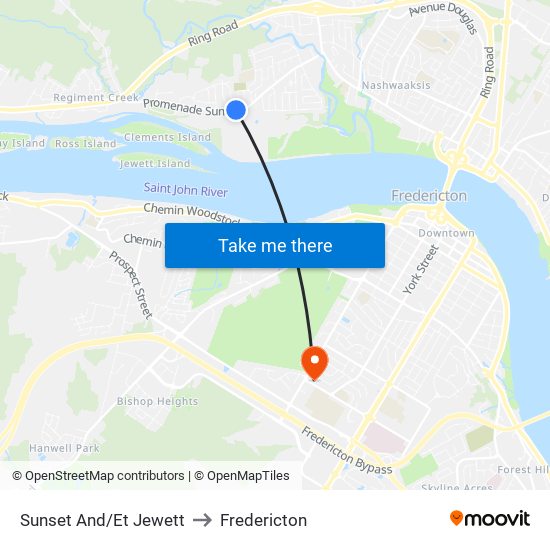 Sunset And/Et Jewett to Fredericton map