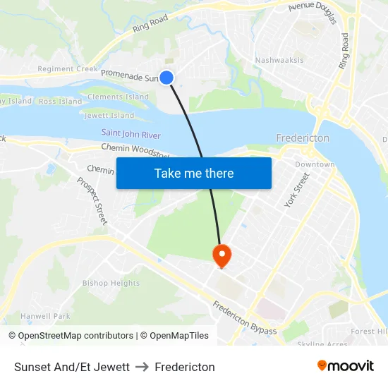 Sunset And/Et Jewett to Fredericton map