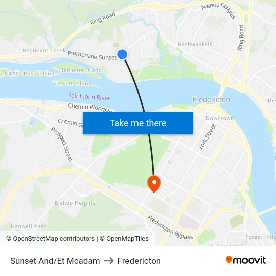 Sunset And/Et Mcadam to Fredericton map