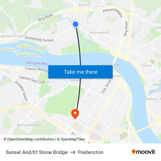 Sunset And/Et Stone Bridge to Fredericton map