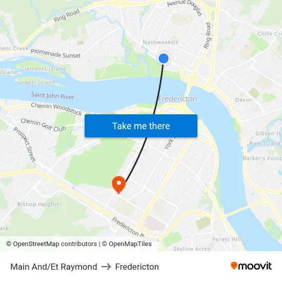 Main And/Et Raymond to Fredericton map