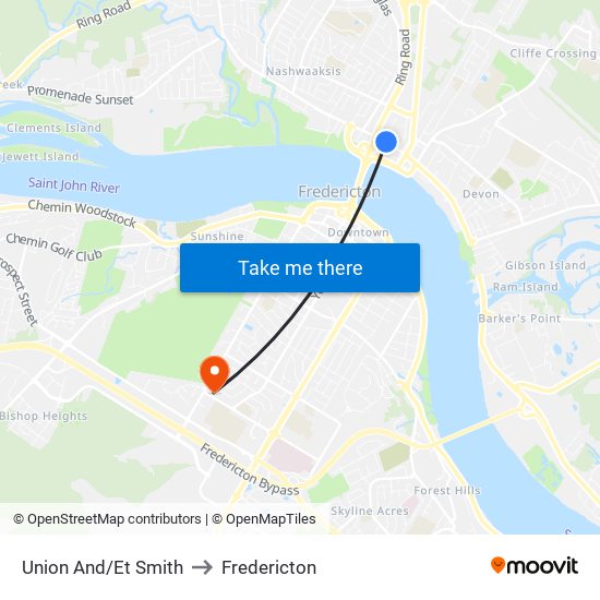 Union And/Et Smith to Fredericton map