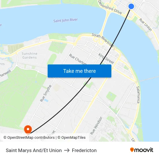 Saint Marys And/Et Union to Fredericton map