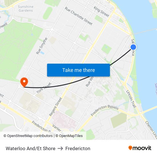 Waterloo And/Et Shore to Fredericton map