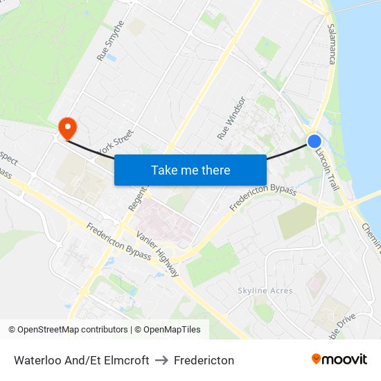 Waterloo And/Et Elmcroft to Fredericton map