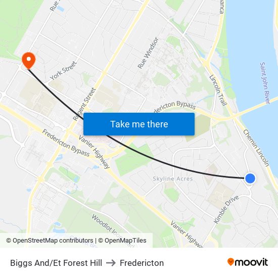 Biggs And/Et Forest Hill to Fredericton map