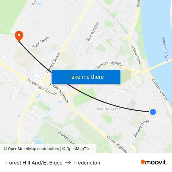 Forest Hill And/Et Biggs to Fredericton map