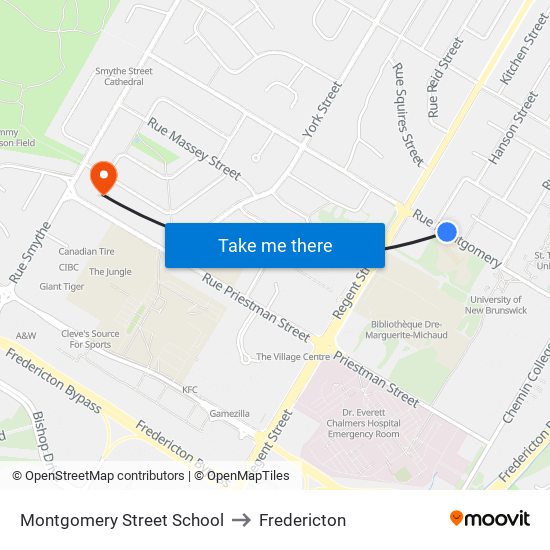 Montgomery Street School to Fredericton map