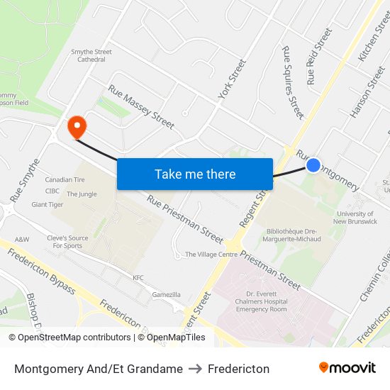 Montgomery And/Et Grandame to Fredericton map