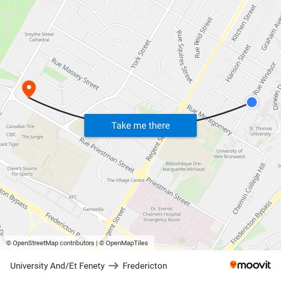University And/Et Fenety to Fredericton map