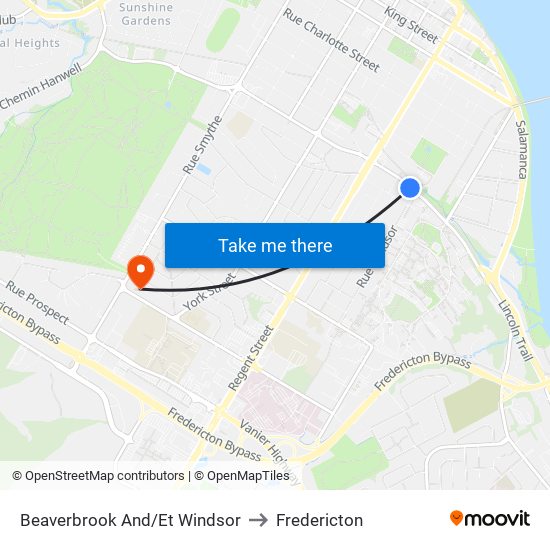 Beaverbrook And/Et Windsor to Fredericton map
