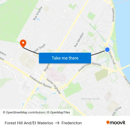 Forest Hill And/Et Waterloo to Fredericton map