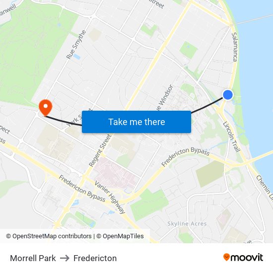 Morrell Park to Fredericton map