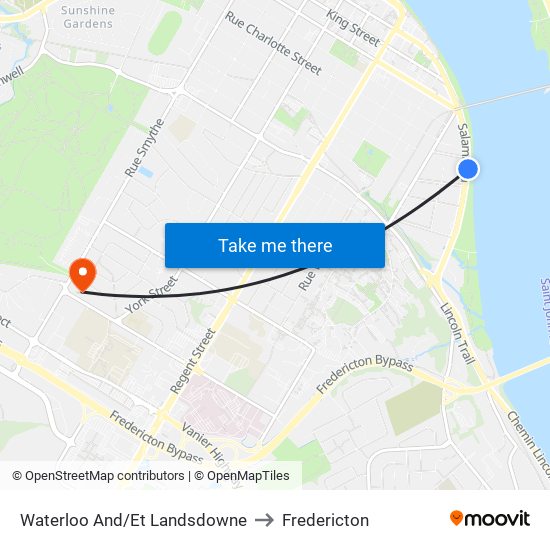 Waterloo And/Et Landsdowne to Fredericton map