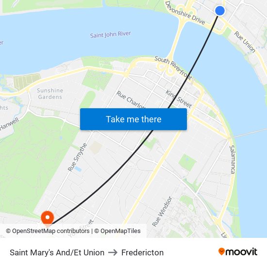 Saint Mary's And/Et Union to Fredericton map