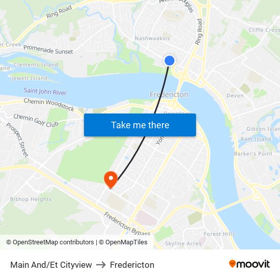 Main And/Et Cityview to Fredericton map