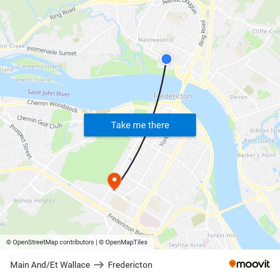 Main And/Et Wallace to Fredericton map