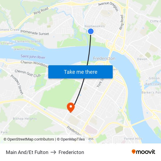 Main And/Et Fulton to Fredericton map