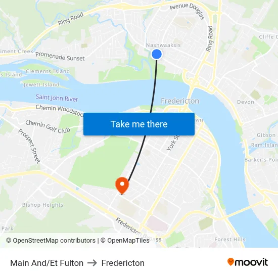 Main And/Et Fulton to Fredericton map