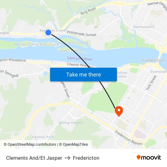 Clements And/Et Jasper to Fredericton map