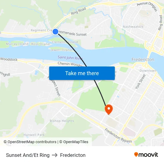 Sunset And/Et Ring to Fredericton map