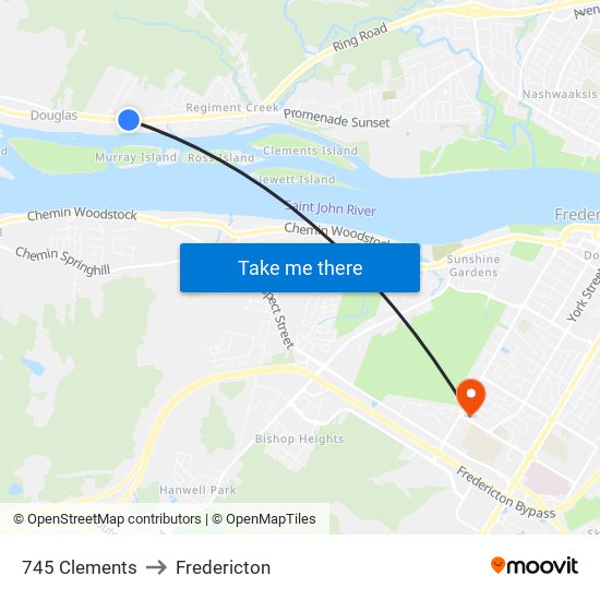 745 Clements to Fredericton map