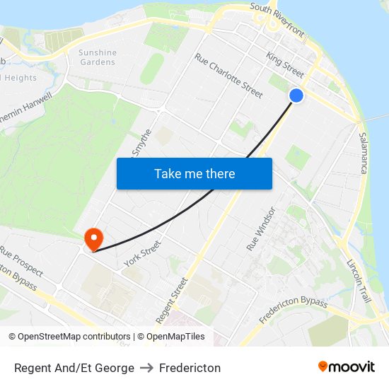 Regent And/Et George to Fredericton map