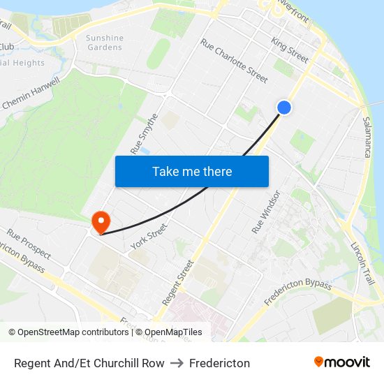 Regent And/Et Churchill Row to Fredericton map