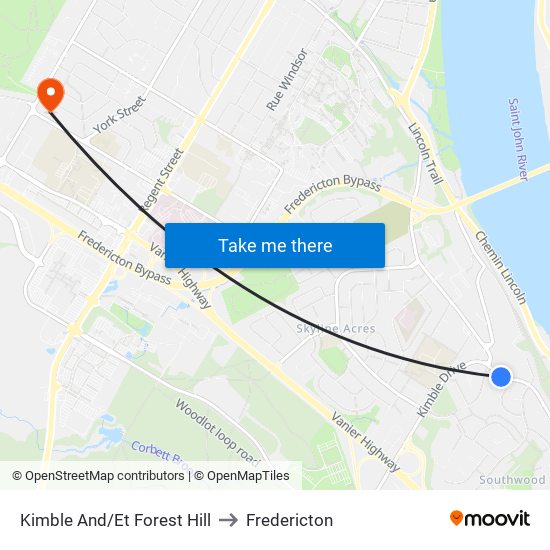 Kimble And/Et Forest Hill to Fredericton map