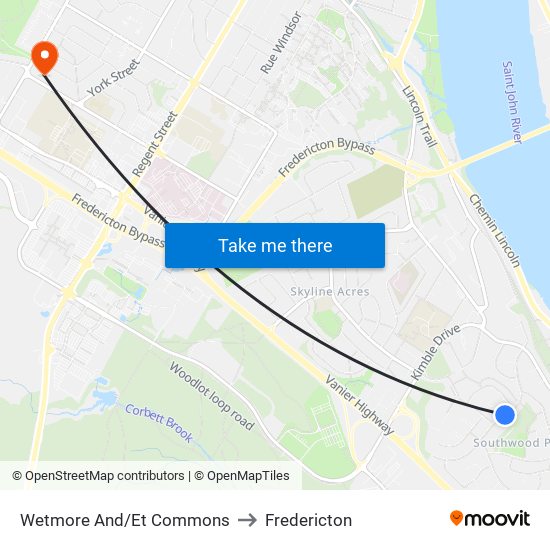 Wetmore And/Et Commons to Fredericton map