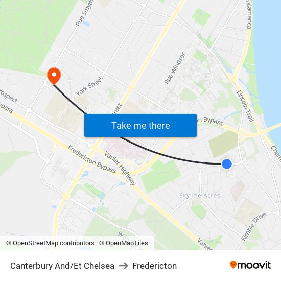 Canterbury And/Et Chelsea to Fredericton map