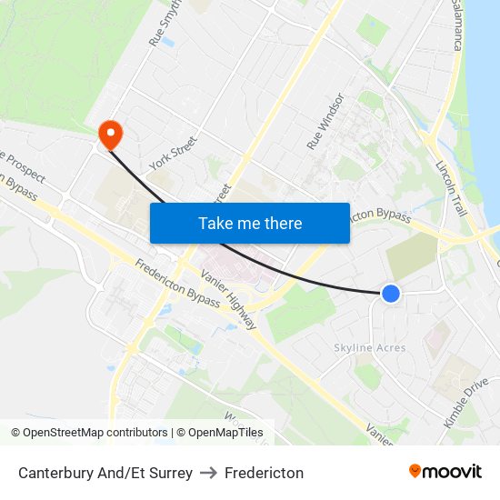 Canterbury And/Et Surrey to Fredericton map