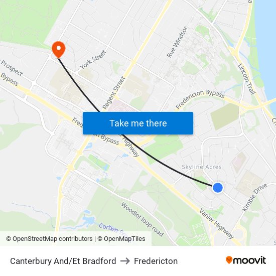 Canterbury And/Et Bradford to Fredericton map